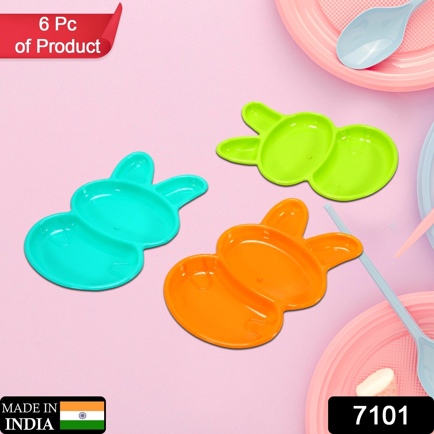 Set of 6 rabbit-shaped kids' dishes in multicolor Set of 6 rabbit-shaped kids' dishes in multicolor